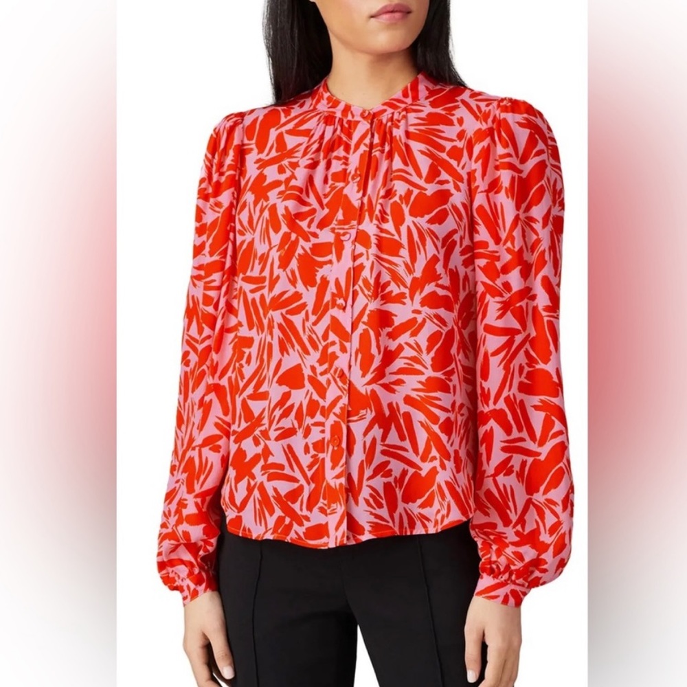 Veronica Beard Pink Red Silk Long Sleeve Blouse 0